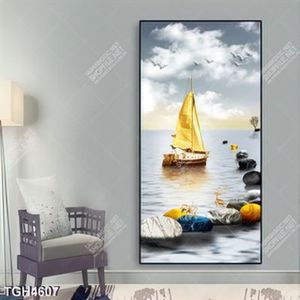 Tranh ghép thuyền trên sông