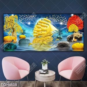 Tranh ghép thuyền gold trên sông