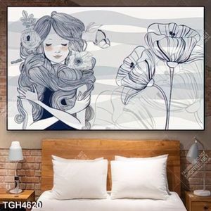 Tranh cô gái và hoa tulip