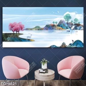 Tranh ghép sơn dầu hươu và cây đào