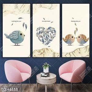 Tranh ghép 3 tấm đôi chim và cây