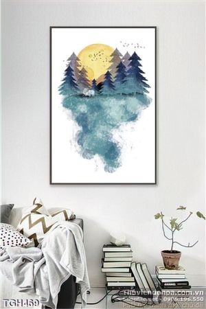 Tranh ghép mặt trăng và rừng thông wall