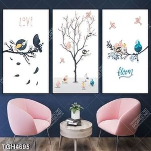 Tranh ghép 3 tấm cây và chim