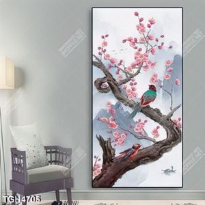 Tranh khổ dọc hoa đào và chim