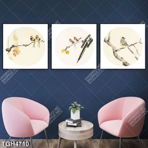 Tranh ghép 3 tấm cây và chim sẻ