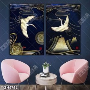 Tranh ghép 2 tấm chim Hạc và sóng
