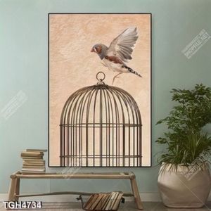 Tranh sơn dầu chim và lồng chim