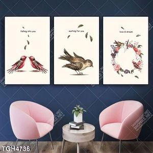 Tranh ghép 3 tấm đôi chim sẻ và vòng nguyệt quế