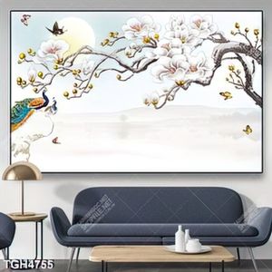 Tranh ghép cành hoa mộc lan và đôi công