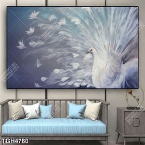 Tranh sơn dầu chim công trắng