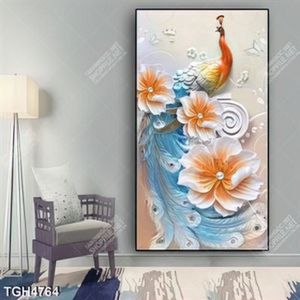 Tranh chim công và hoa khổ dọc đẹp