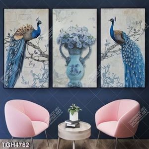 Tranh ghép 3 tấm bình hoa và công