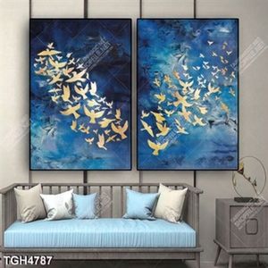 Tranh ghép 2 tấm đàn chim gold