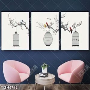 Tranh ghép 3 tấm chim trên cành cây