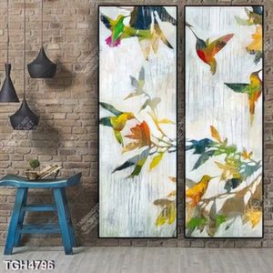 Tranh ghép 2 tấm sơn dầu chim dán tường đẹp