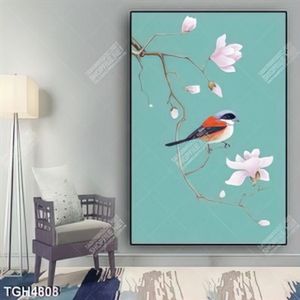 Tranh ghép cành hoa mộc lan và chim