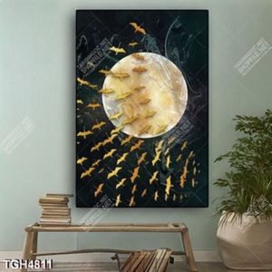 Tranh ghép khổ dọc đàn chim và trăng
