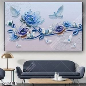 Tranh ghép điêu khắc hoa và chim bồ câu