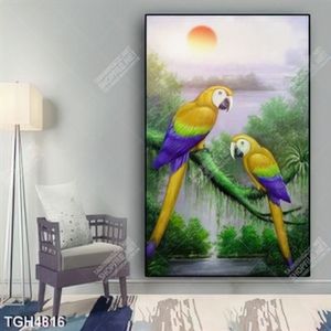 Tranh sơn dầu đôi vẹt khổ dọc