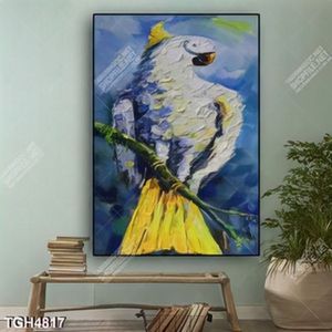 Tranh sơn dầu con vẹt khổ dọc