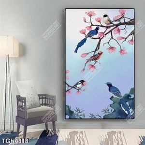 Tranh ghép cây đào và chim