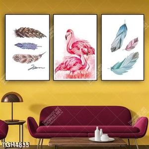 Tranh ghép 3 tấm hồng hạc và lông vũ