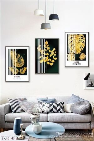 Tranh ghép cái lá mạ vàng ấn tượng