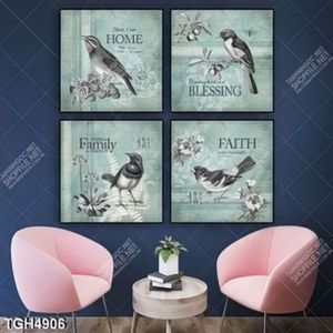 Tranh ghép 4 tấm chim và hoa