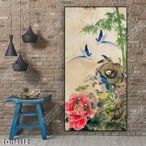 Tranh khổ dọc đôi chim và hoa mẫu đơn