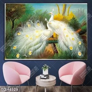 Tranh sơn dầu đôi chim công trắng