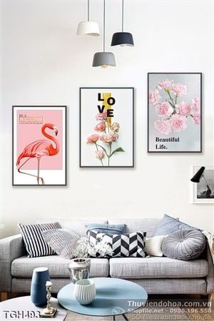 Tranh ghép chim hồng hạc và bông hoa nhỏ