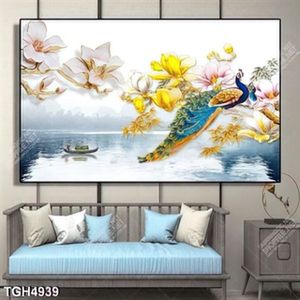 Tranh ghép chim công và hoa mộc lan