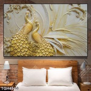 Tranh ghép điêu khắc đôi chim công