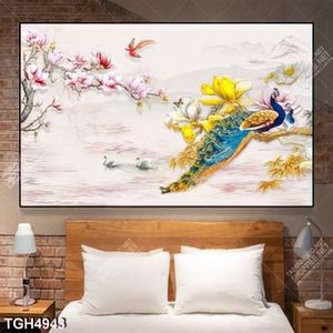 Tranh ghép chim công và cành hoa mộc lan