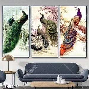 Tranh ghép 3 tấm chim công