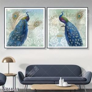 Tranh ghép 2 tấm chim công và lông công