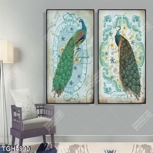 Tranh ghép 2 tấm đôi chim công trang trí phòng đẹp