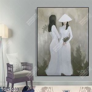 Tranh sơn dầu thiếu nữ trong áo dài