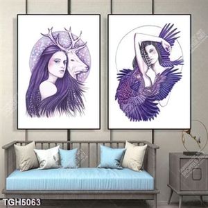 Tranh ghép 2 tấm hươu và cô gái
