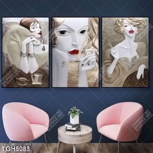 Tranh ghép 3 tấm phù điêu quý cô sang chảnh