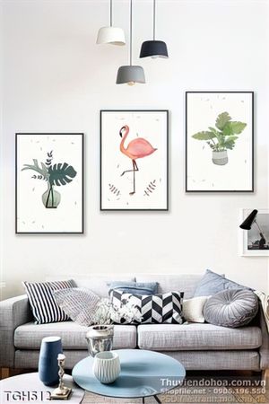 Tranh ghép hồng hạc và cái cây xanh