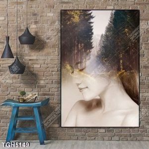 Tranh ghép cô gái và rừng cây