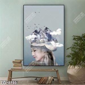 Tranh sơn dầu cô gái và núi
