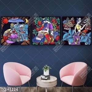 Tranh ghép 3 tấm thời trang thổ cẩm
