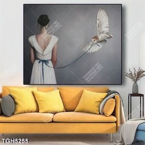 Tranh sơn dầu cô gái và chim