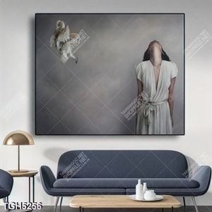 Tranh ghép chim cú và thiếu nữ u buồn