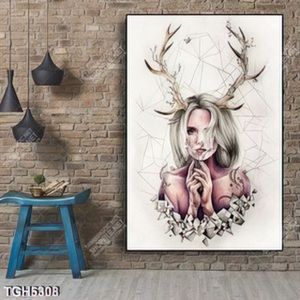 Tranh ghép cô gái sừng hươu in kính