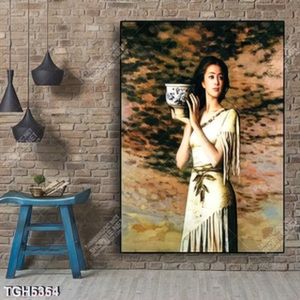 Tranh sơn dầu thiếu nữ và bình cổ