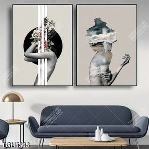 Tranh ghép 2 tấm người mẫu bán nude