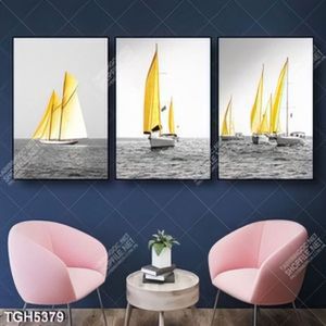 Tranh ghép 3 tấm thuyền trên biển